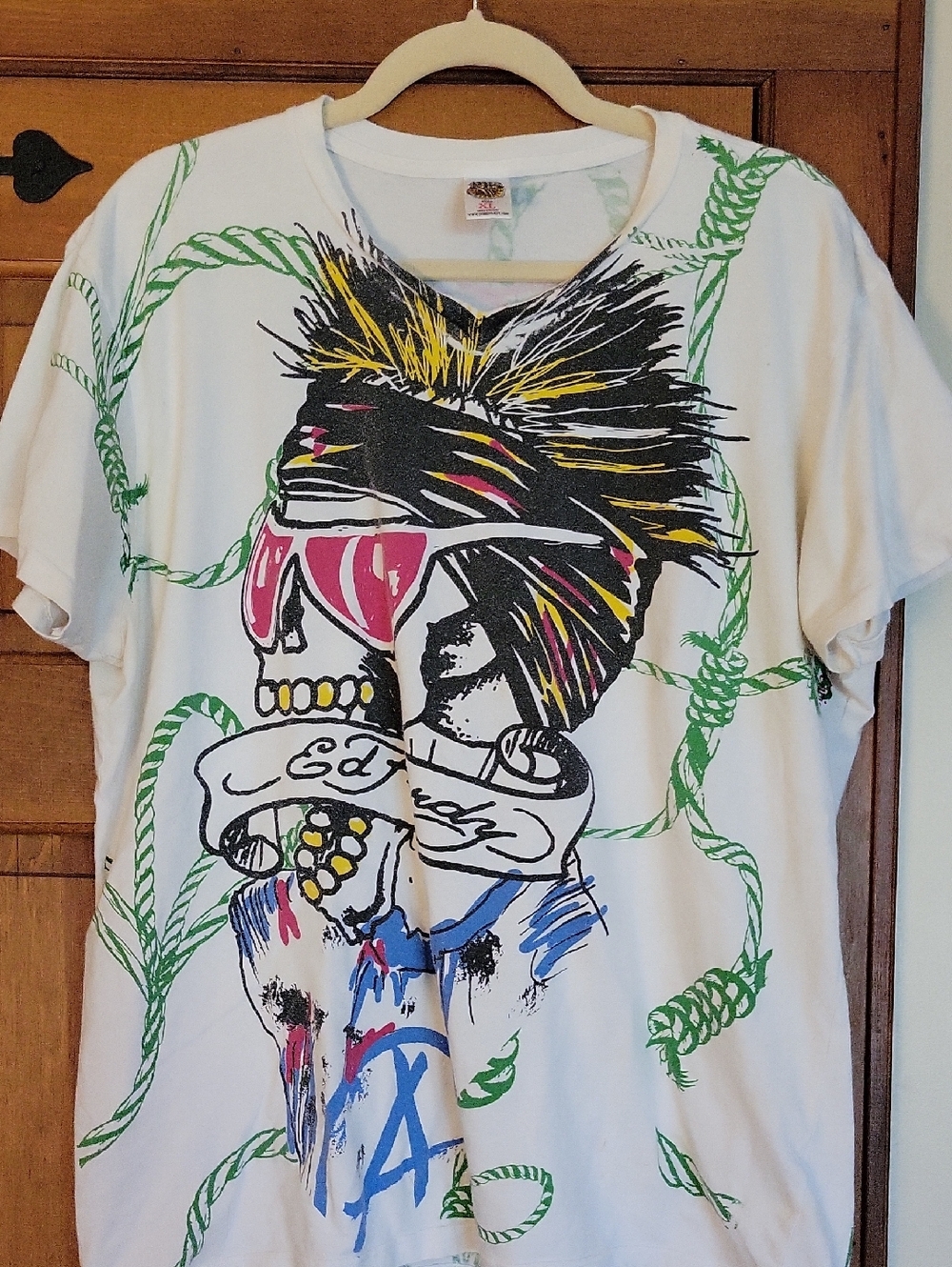 RARE Y2K Ed Hardy Skull Graphic Tee in White with Multicolor Print